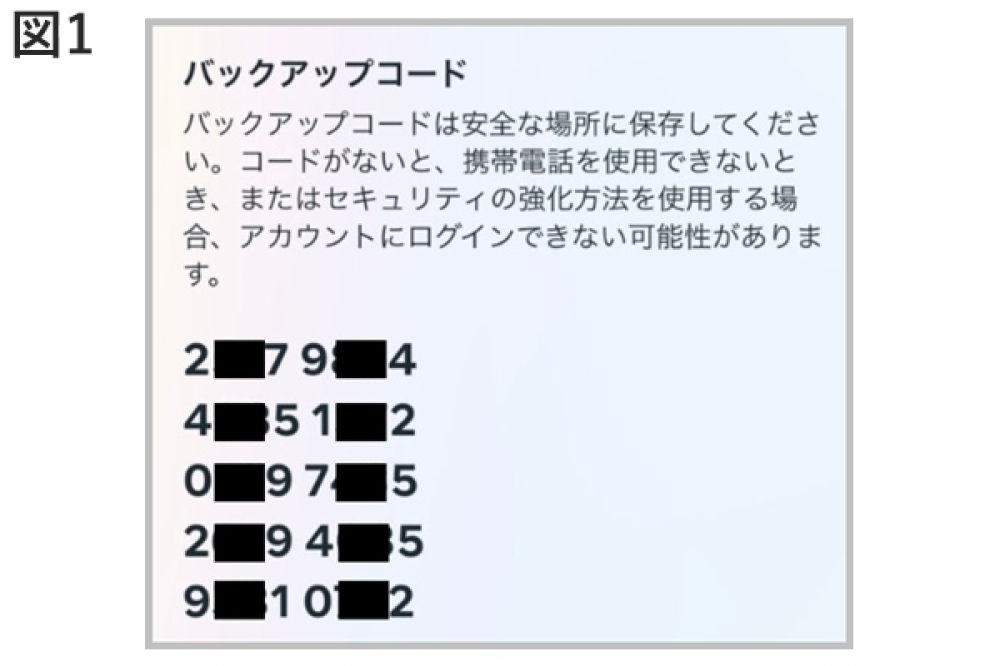 バックアップコードを説明する画像
